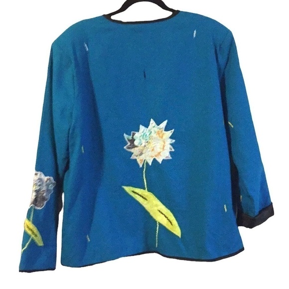 ALEX Kim lined open front blazer retro floral appliqués size large petite - Picture 2 of 8